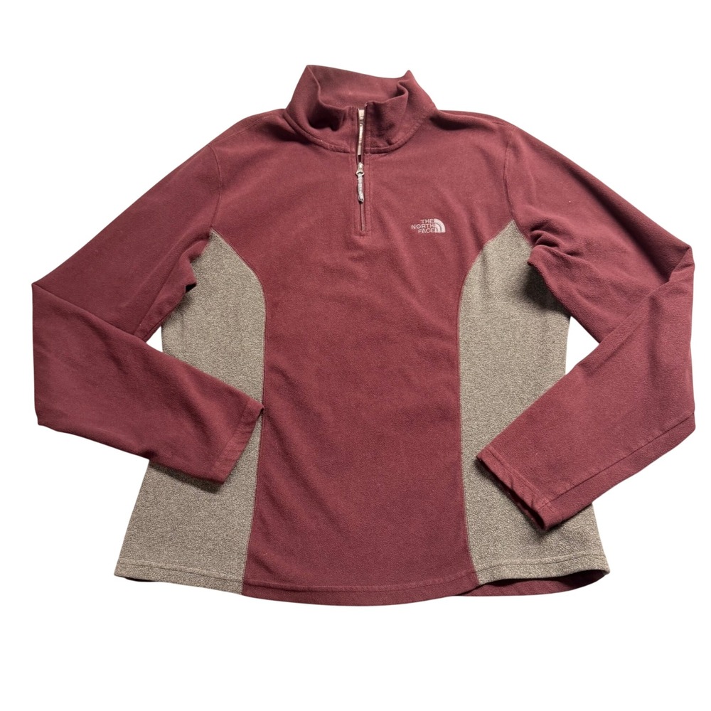The North Face Womens L Maroon Gray TKA 100 Fleece Quarter Zip Pullover Jacket